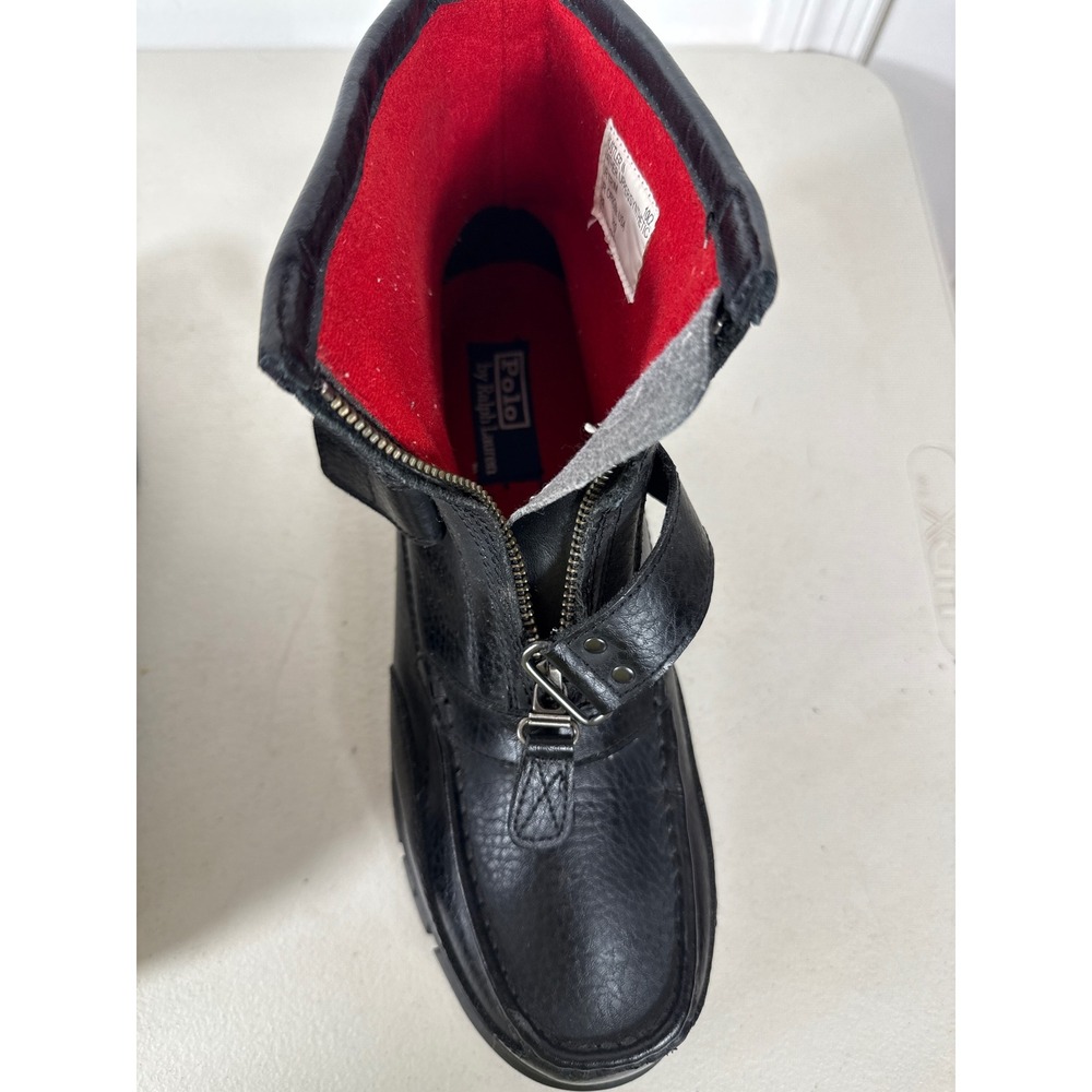 Polo Ralph Lauren Mens Black Leather Zip Front Buckle Strap Lug Sole Boot men 10 - Picture 13 of 16